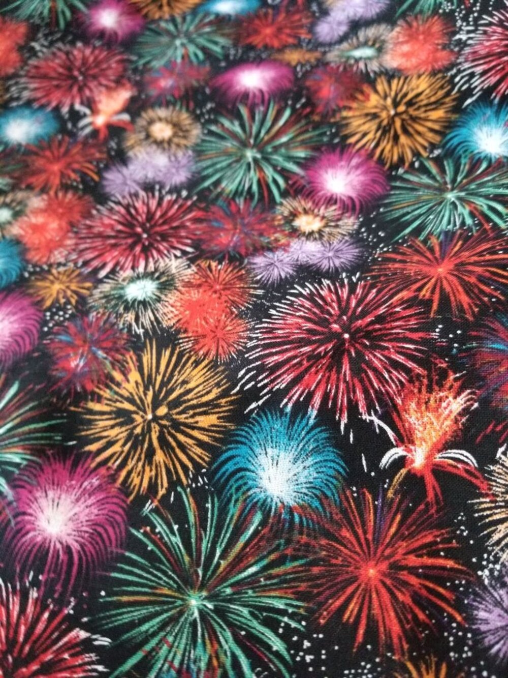 Material Black Fabric JoAnn Fireworks Red Green Blue Silver Orange 44" x 38"